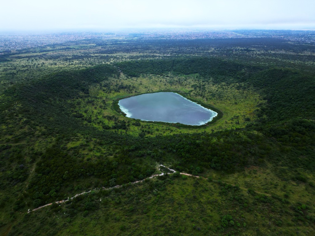 An aerial view of the Tswaing Meteorite Crater. City of Tshwane Metropolitan Municipality