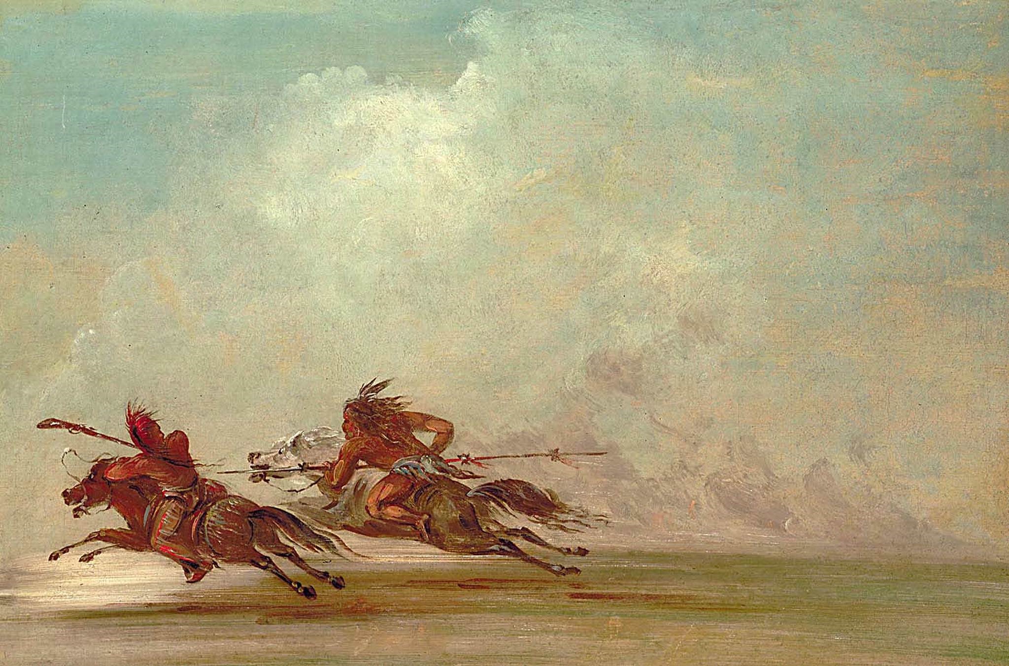 An 1834 painting depicting Comanche warriors. One of the few things that natives gained from the White men was the option to ride horseback, a skill which they quickly mastered. Dallas County