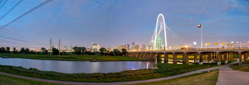 The Levee Trail and a view of Downtown. Dallas County