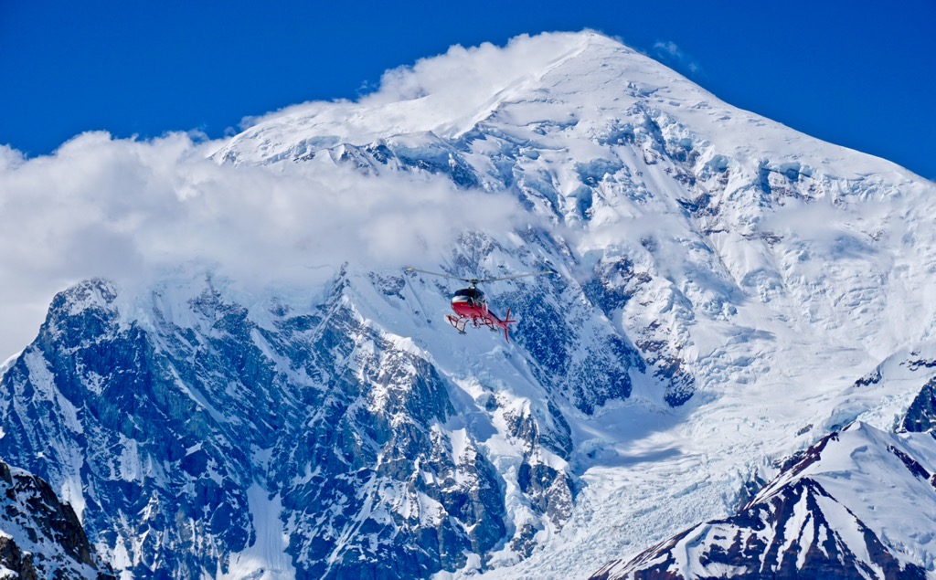 A rescue helicopter on Denali. The National Park Service runs a fairly fortified rescue service on the Denali trade routes. Denali