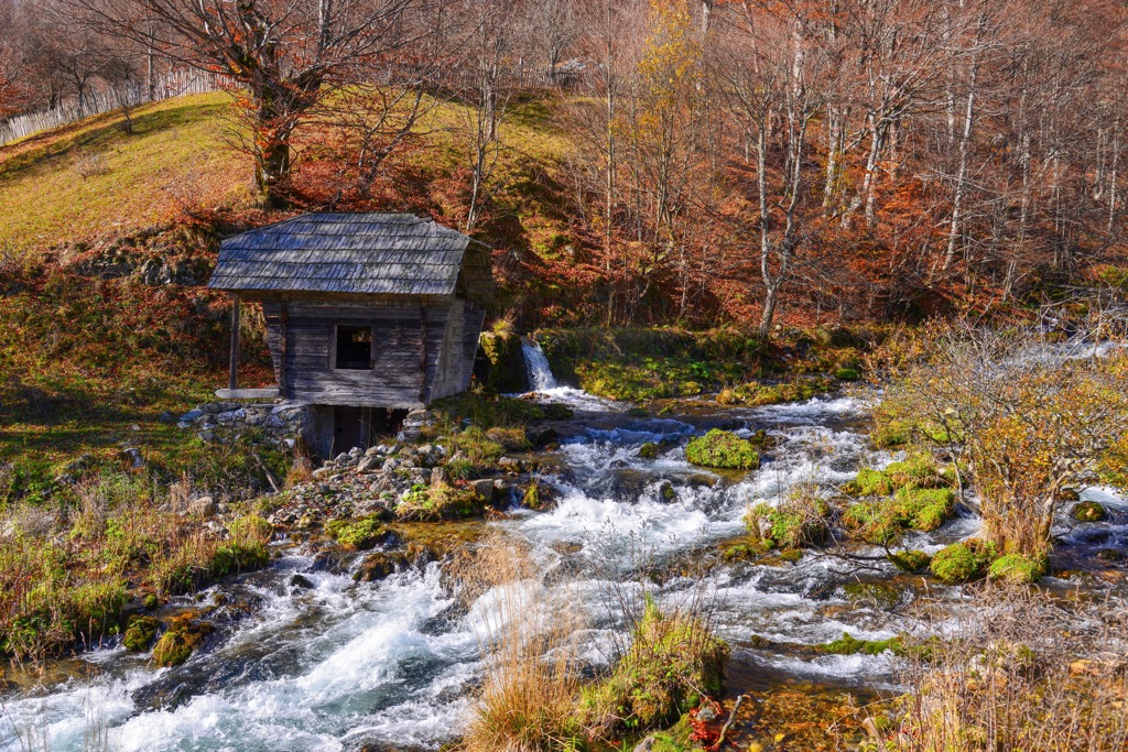 An old water mill on the Cerna River. Domogled Valea Cernei