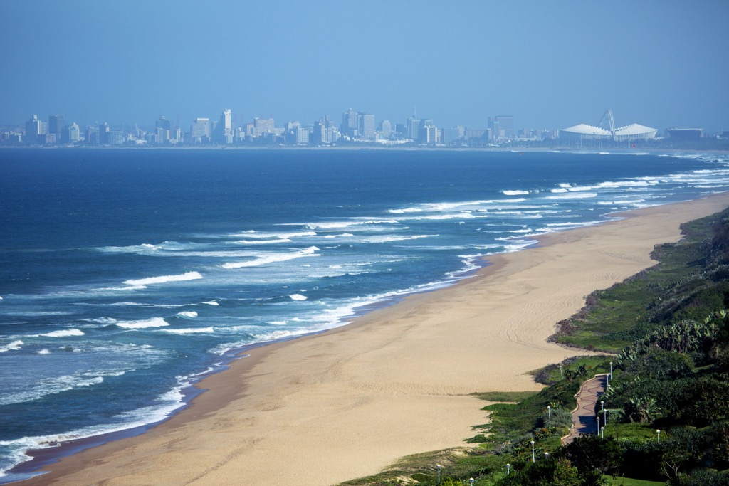 Umhlanga Beach with the Durban skyline as a backdrop. Drakensberg Mountains
