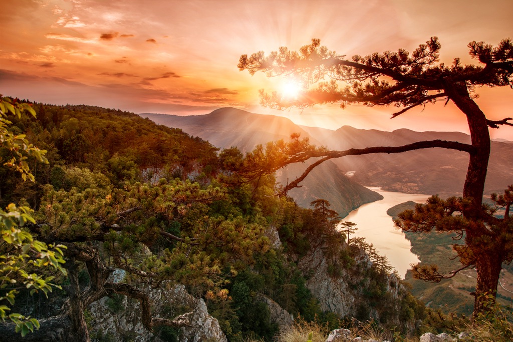 The Drina River as seen from neighboring Tara National Park during sunset. Drina National Park