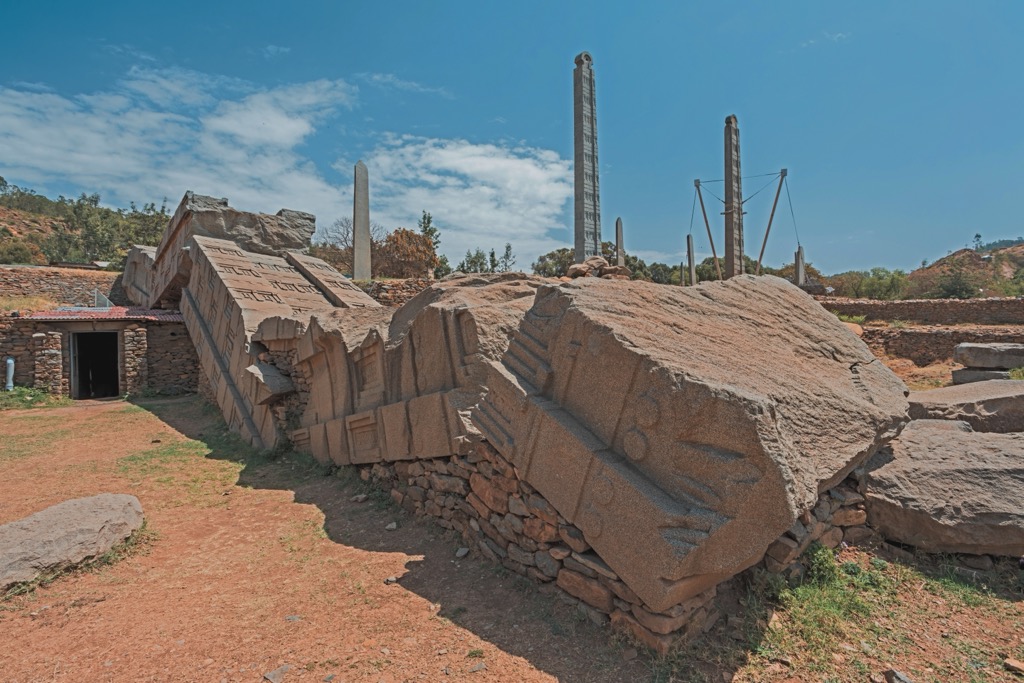 Ruins of an ancient stone obelisk from the Aksumite Empire. Eritrea