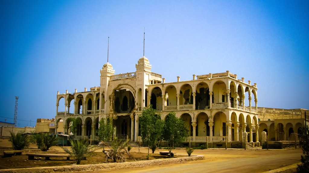 The ruins of the Bank of Italy in Massawa. Eritrea