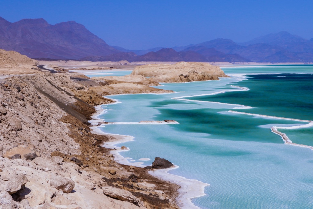 Lake Assal is one of the world’s saltiest bodies of water, with a salinity of 34.8 %. Eritrea