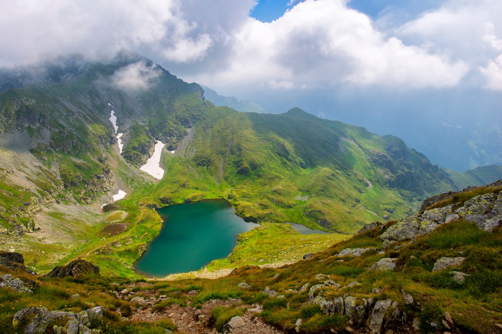 The celebrated Capra Lake is an example of a glacial remnant. Fagaras Mountains