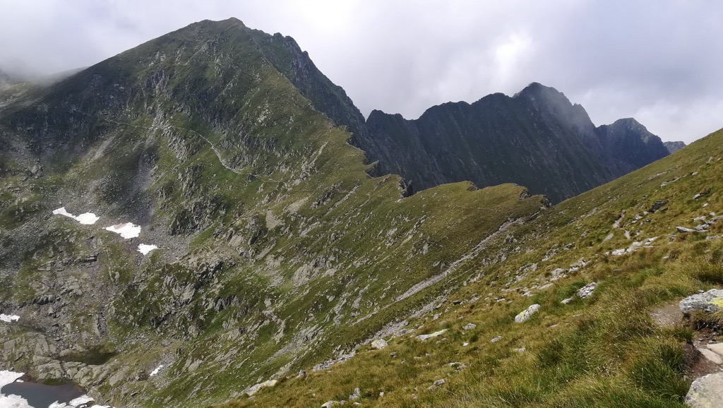 The hiking route along the ridgeline of the Făgăraș Mountains. Fagaras Mountains