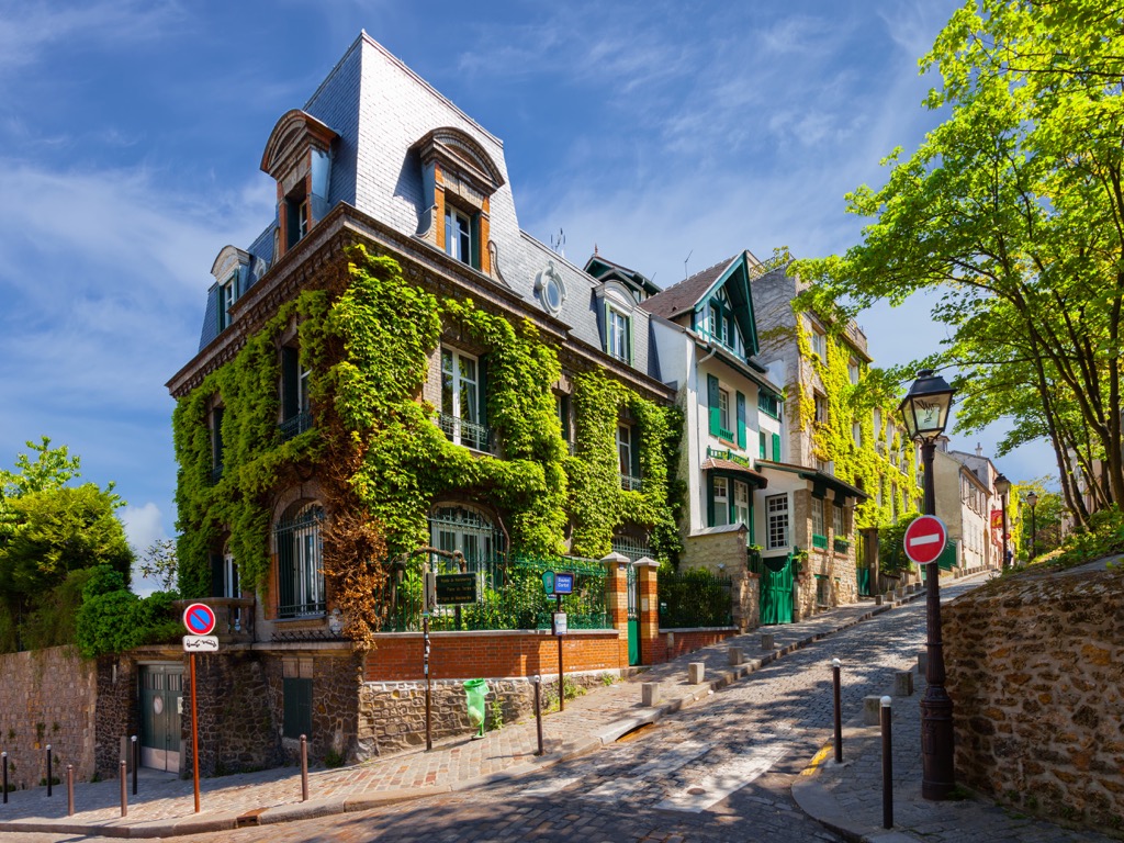 The charming streets of Montmartre hill, Paris, France