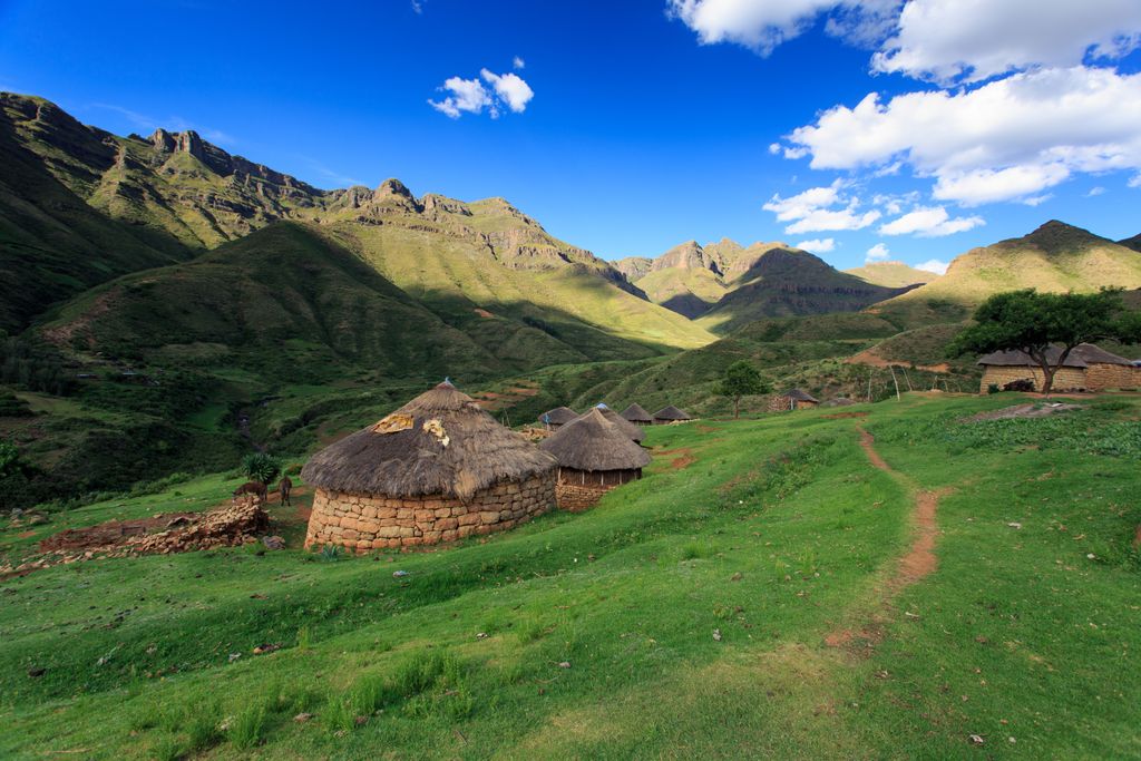 A traditional Basotho Village in the highlands. Free State