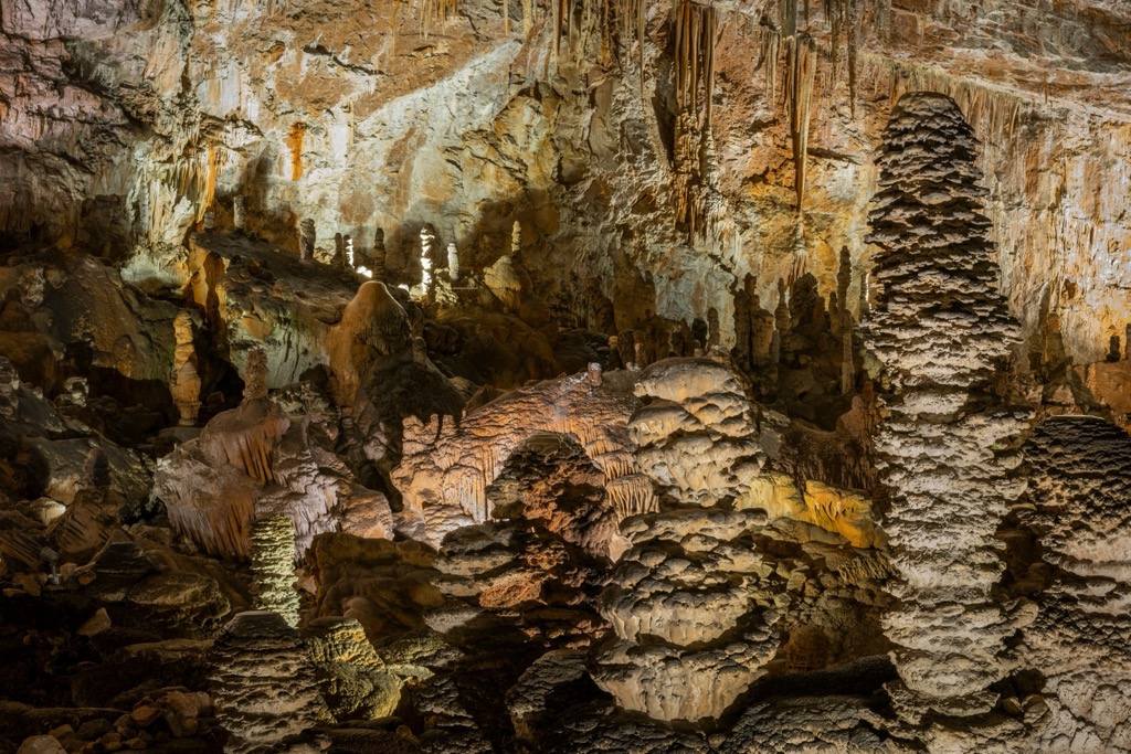 Colossal stalagmites and stalactites inside Trieste’s Grotta Gigante. Friuli-Venezia Giulia