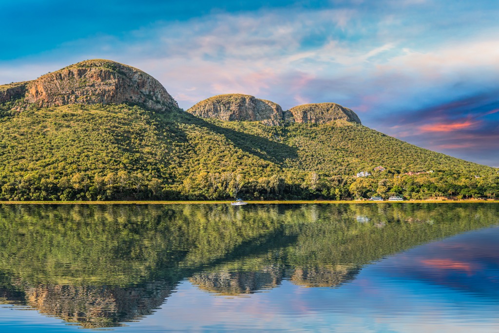 The Magaliesberg mountains, as seen from the Hartbeespoort Dam. Gauteng