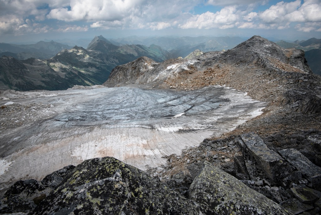 The Rabenkees (2,876 m / 9,436 ft) glacier as seen from Hochfürleg (2,941 m / 9,652 ft). Granatspitze Group