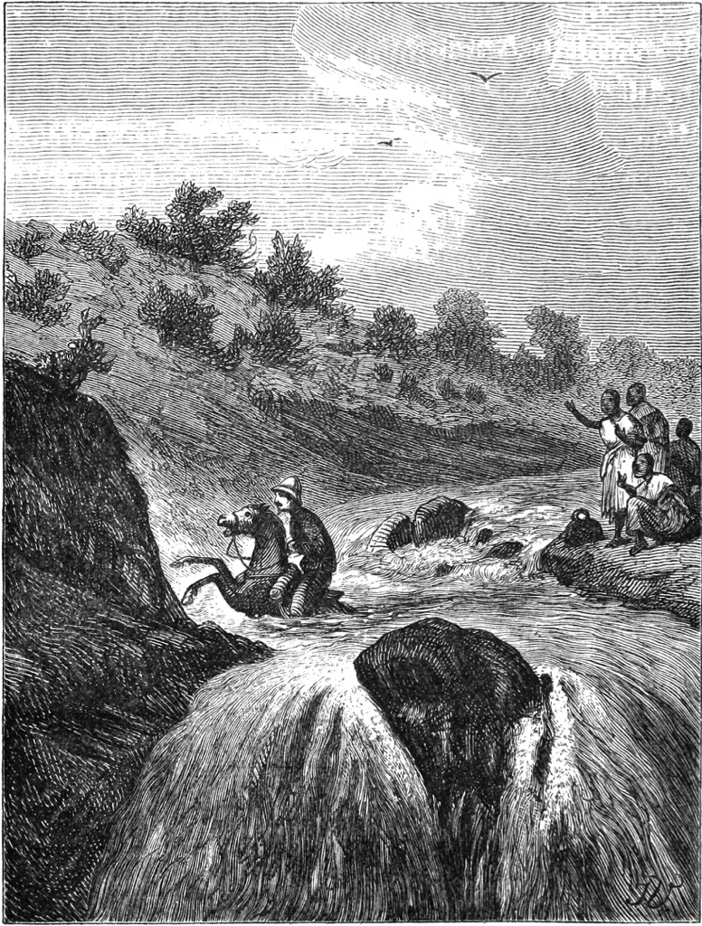 An artist’s interpretation of a fording of the flooded Great Fish River in 1879. Great Fish River