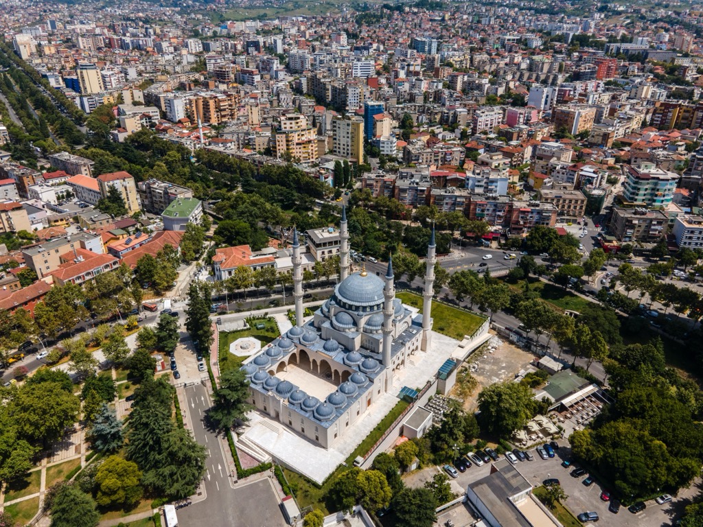 Namazgah Mosque, the largest in Albania, in central Tirana. Gropa Bize Martanesh