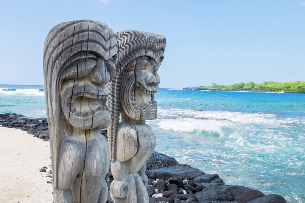 Traditional Tiki statues. Hawaii County