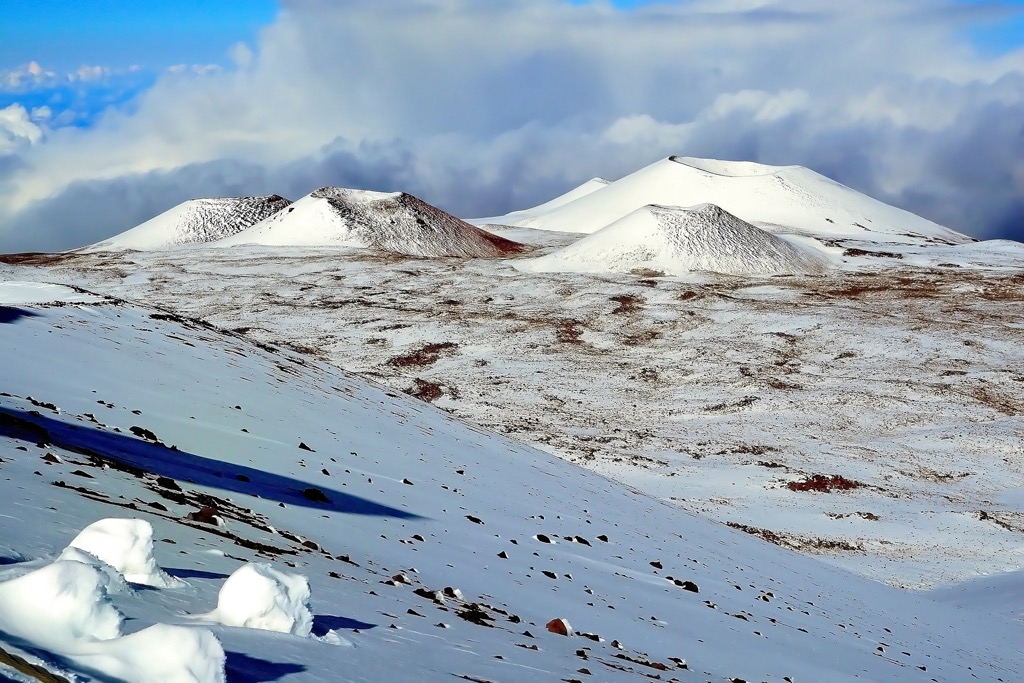 Mauna Kea with snow at the summit; the name means ‘White Mountain’ in Hawaiian. Hawaii County