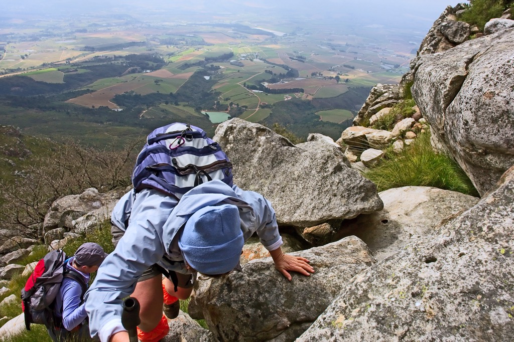 Scrambling up the Dome. Helderberg Nature Reserve