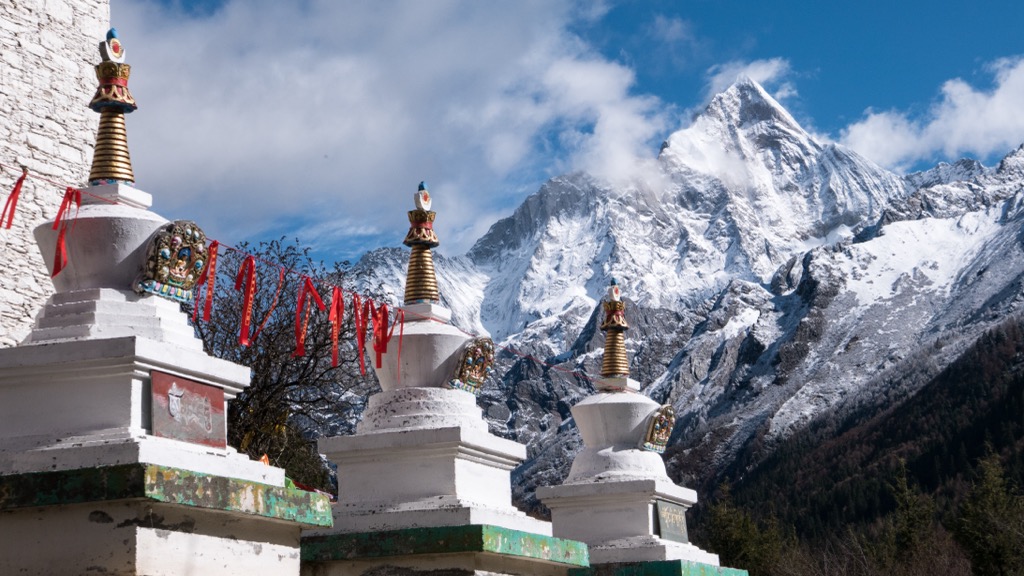  Siguniang Mountain from Lama Temple, Hengduan Mountains, China