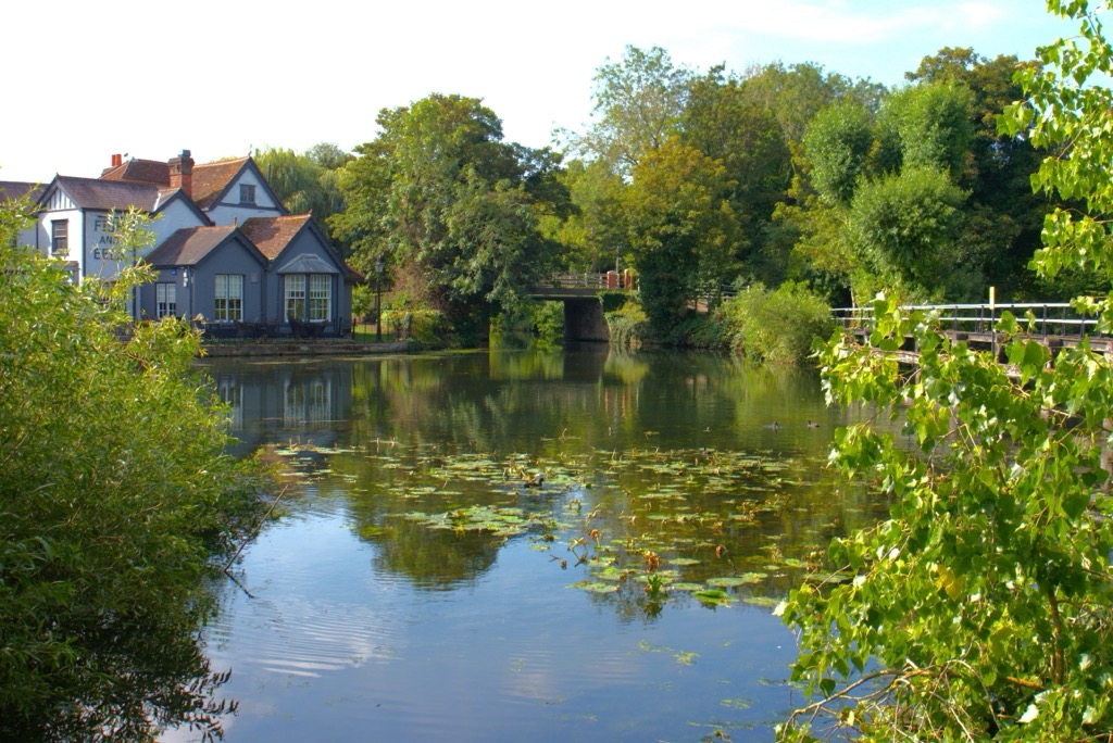 The River Lea at Rye House Locks. Hertfordshire