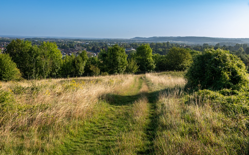 View from Hastoe Hill with the Ivinghoe Hills in the distance. Hertfordshire