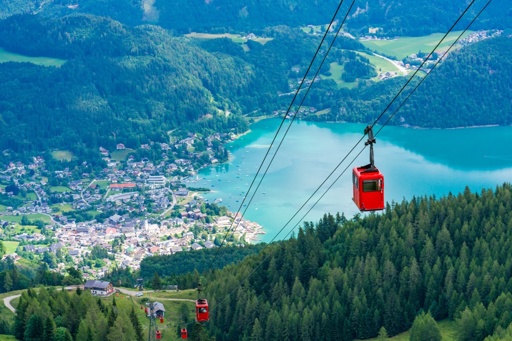 The Seilbahn Cable Car on Zwolferhorn, Salzkammergut, Austria. Hiking Season
