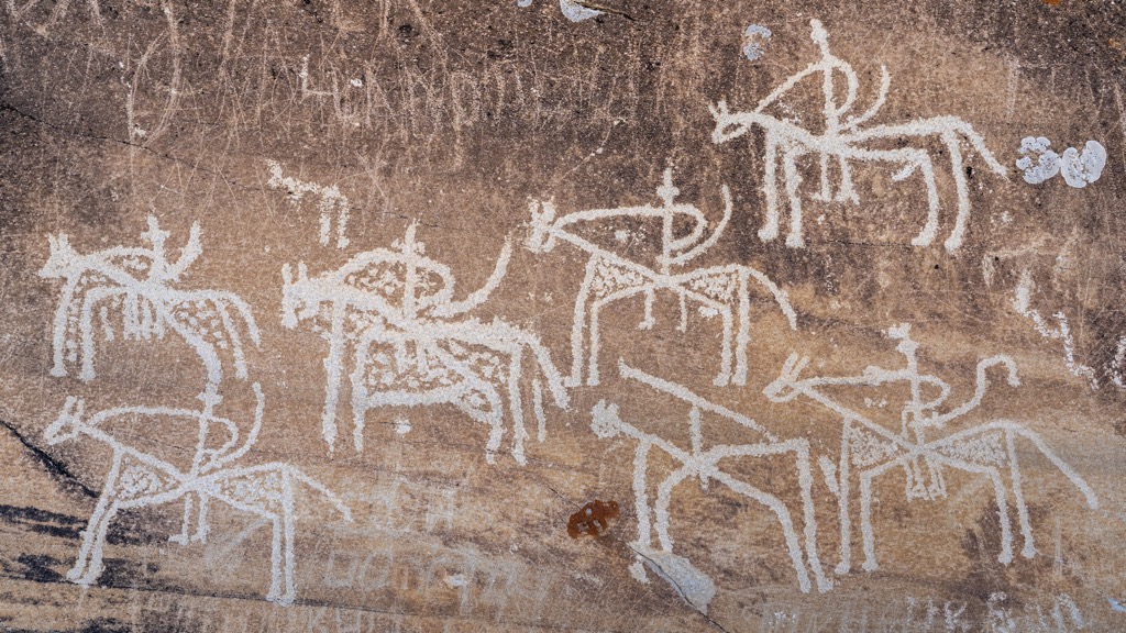 Silk Road era petroglyphs in the Wakhan Corridor of Afghanistan, Hindu Kush