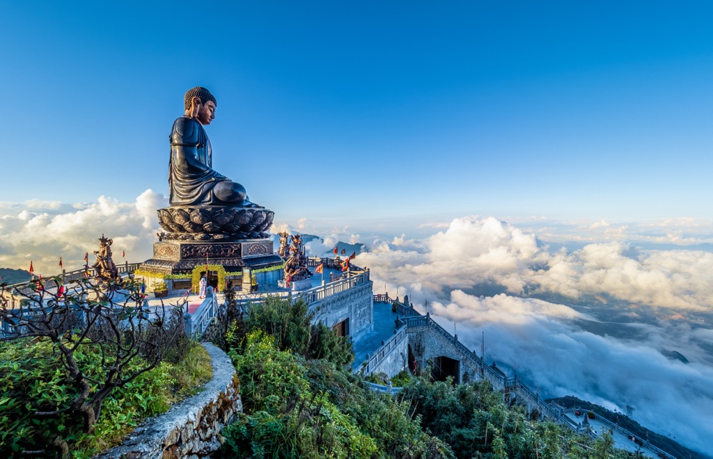 The Buddha statue atop Fansipan. Hoàng Liên National Park