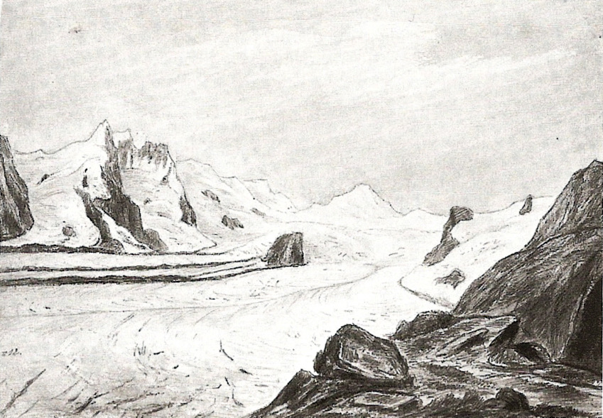 An 1846 sketch of the Gloßglockner. Hohe Tauern