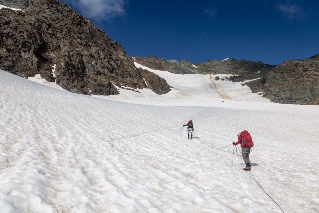 Heading to the Gloßglockner summit during summer. Hohe Tauern