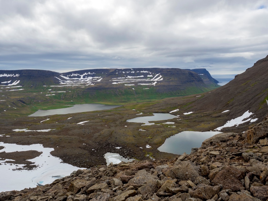 Hornstrandir’s landscape from Fljótavík Bay with Fljótsvatn Lake visible. Hornstrandir