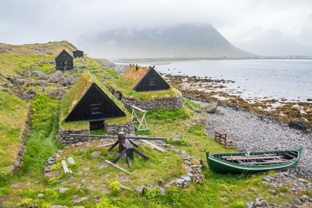 19th-century fishing hut recreations at the Ósvör Maritime Museum in Bolungarvík. Hornstrandir