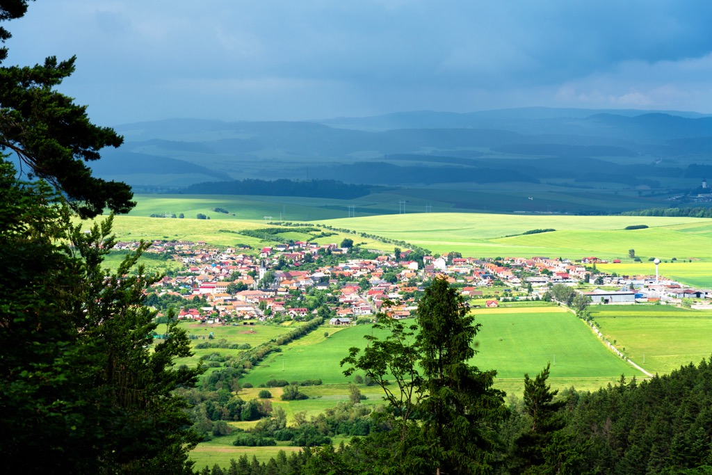 Hrabusice town and fields, View from Slovak Paradise Mountain Range, Slovakia