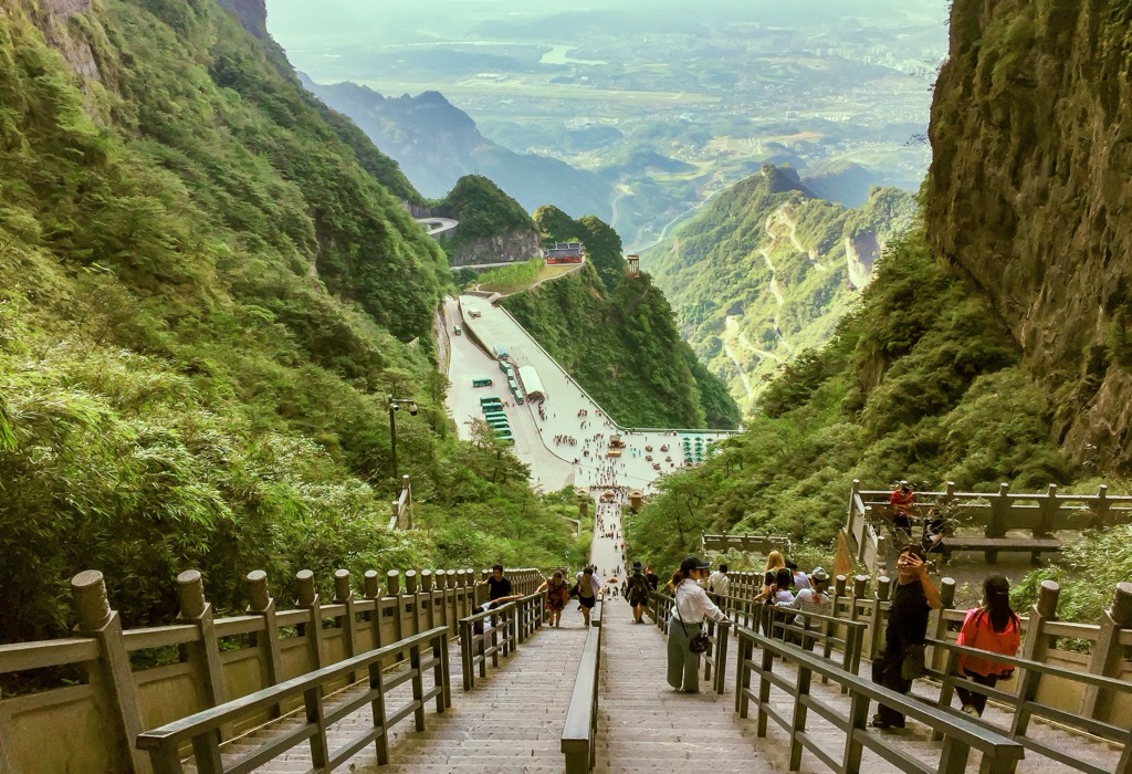 Looking down the steps from Tianmen Cave. Hunan