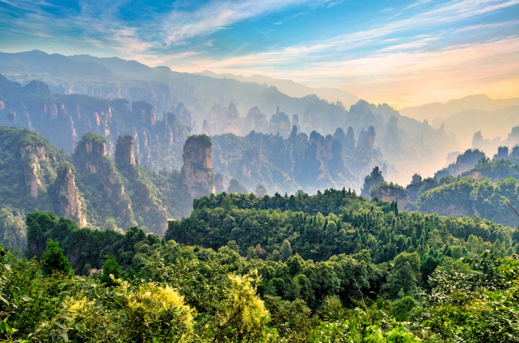 The Zhangjiajie stone pillars of Wulingyuan, Hunan, China. Hunan