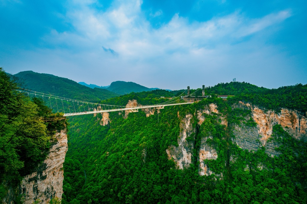 The famous glass bridge over Zhangjiajie’s canyons. Hunan