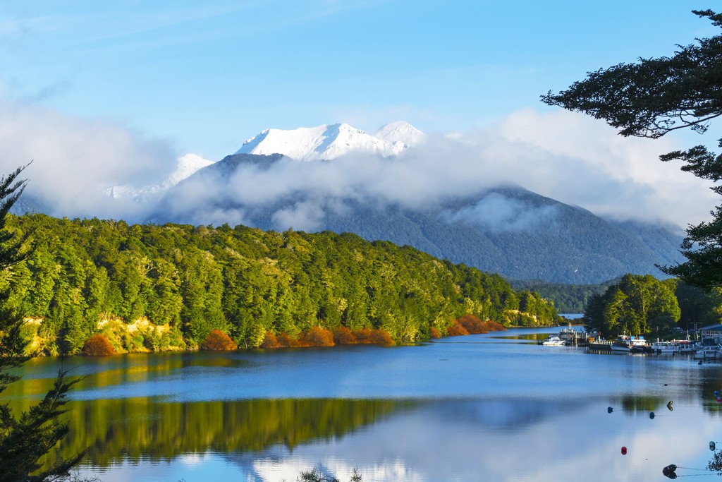 The Hunter Mountains, as seen from Frasers Beach across Lake Manapouri, Hunter Mountains, New Zealand