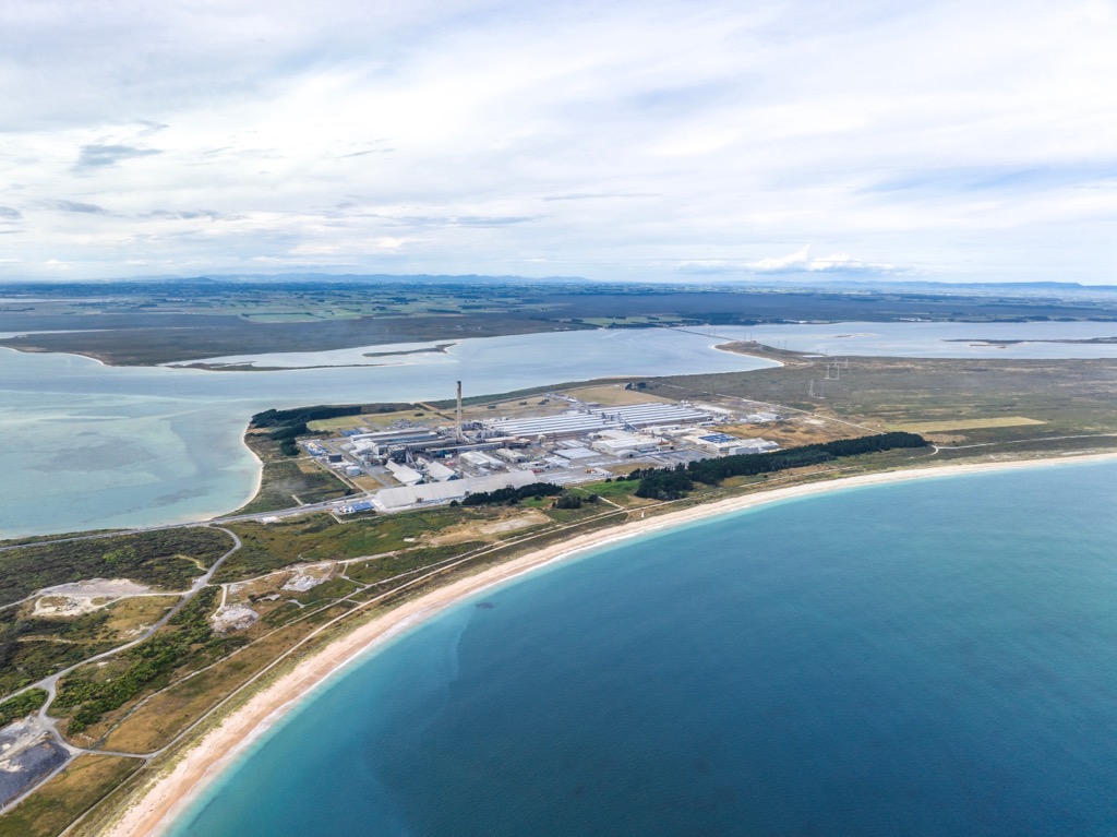 Tiwai Point Aluminium Smelter, Hunter Mountains, New Zealand