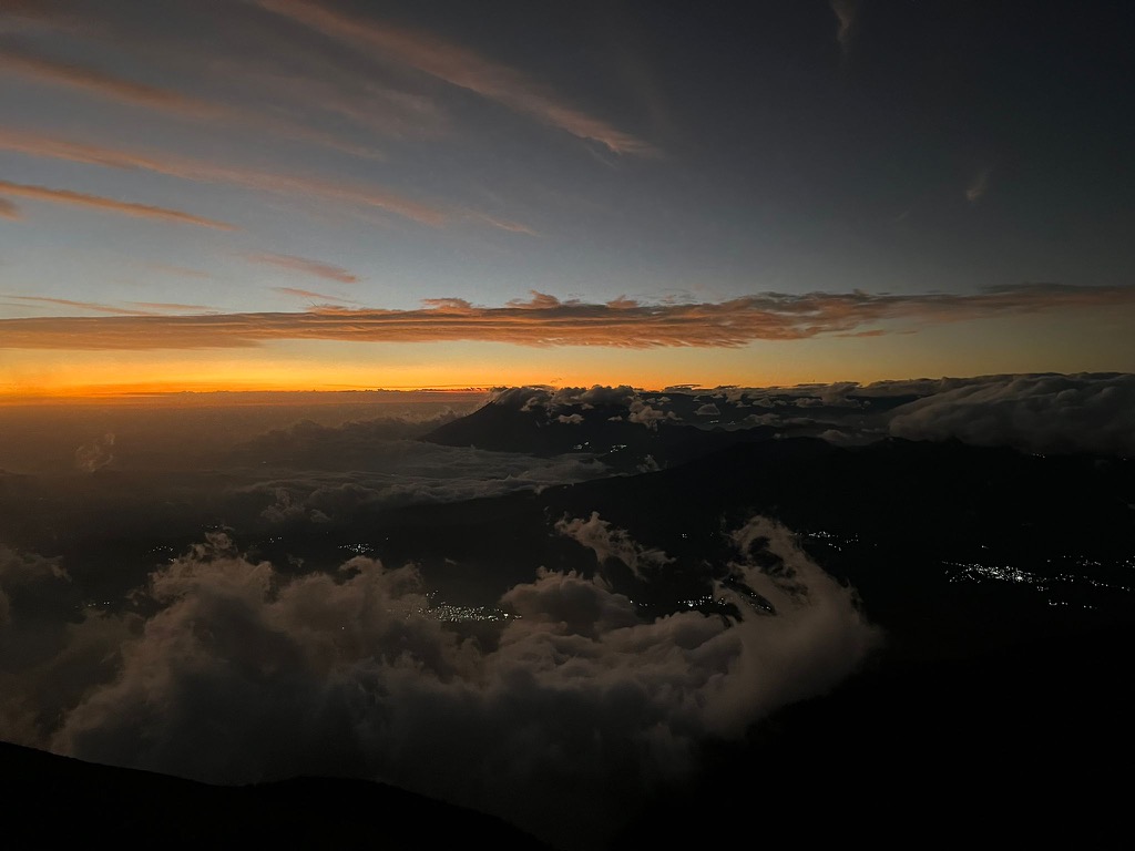 Lights in the valley as seen from Fuego Ridge. Photo: Paul Yoon. Trekking in Guatemala