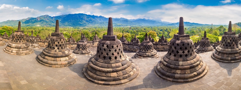 Panorama of Buddist temple Borobudur near Yogyakarta city, Central Java, Indonesia