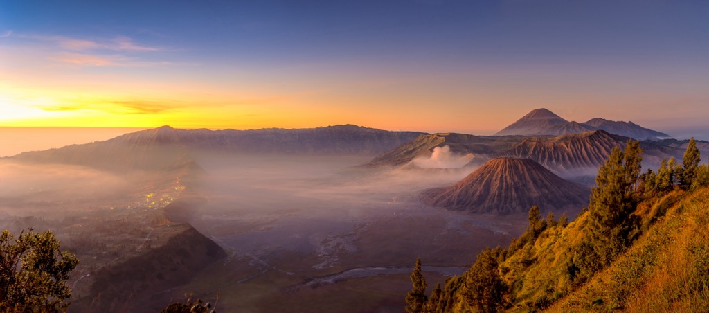Panoramic view of Bromo mountain in the morning, Indonesia
