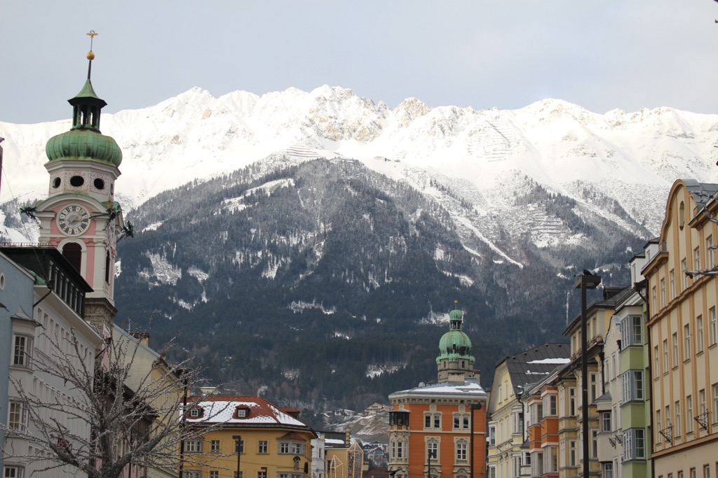 The Nordkette Mountains, as seen from the Innsbruck city center. Innsbruck-Stadt