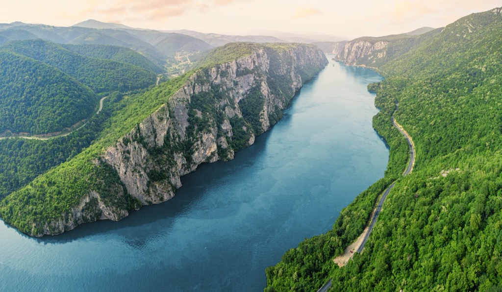 An aerial view of the Iron Gates Gorge. Iron Gates