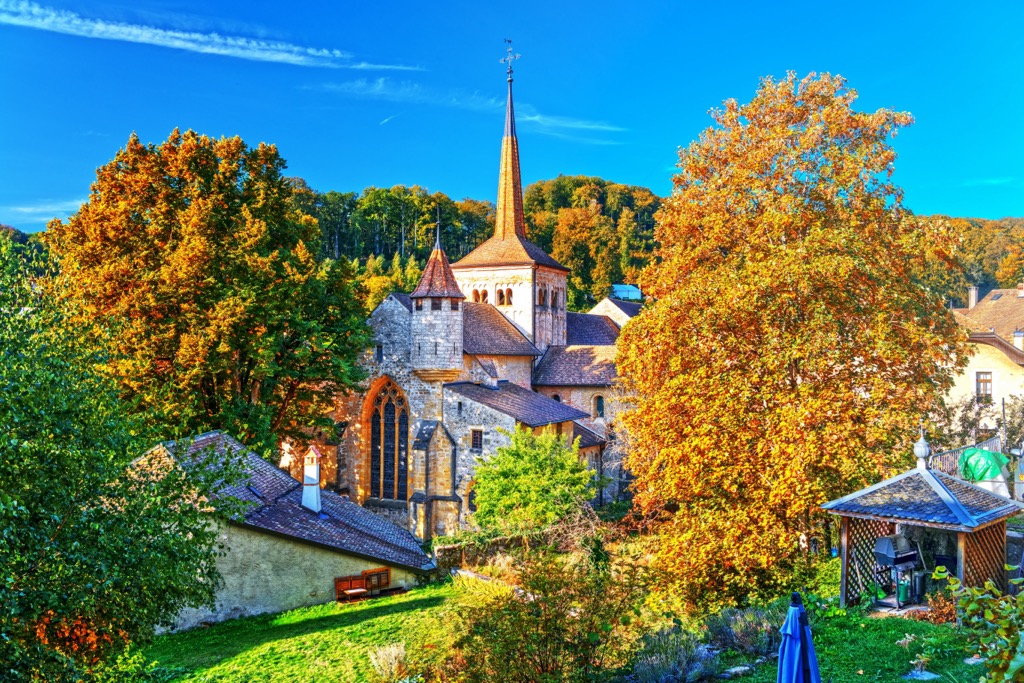 Romainmôtier, one of the park’s most historic and picturesque villages. Jura Vaudois