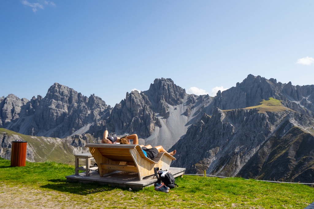 The loungers at the top of the Axamer Lizum are one of the best lookouts in the Kalkkögel. Kalkkogel