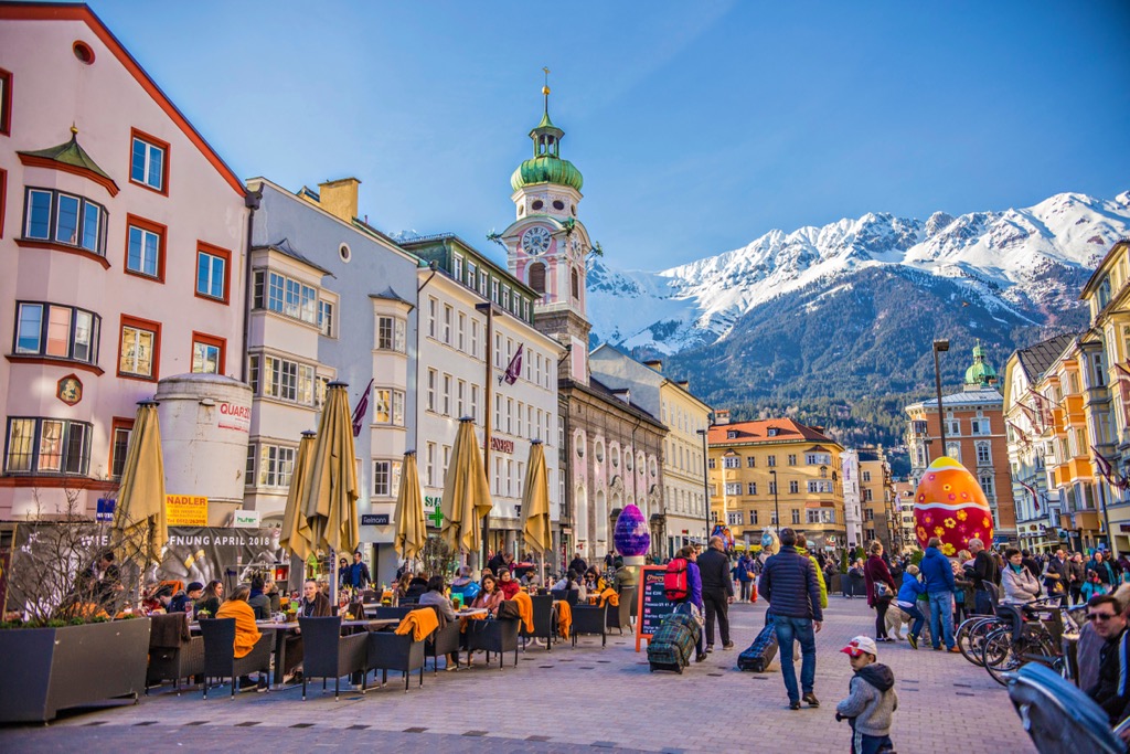 The historic old town of Innsbruck, Austria. Kalkkogel