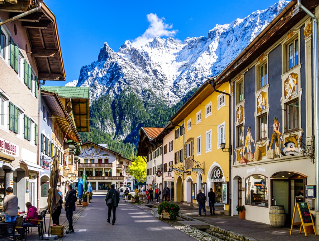 Murals of the classic Bavarian mountain town of Mittenwald. Karwendel