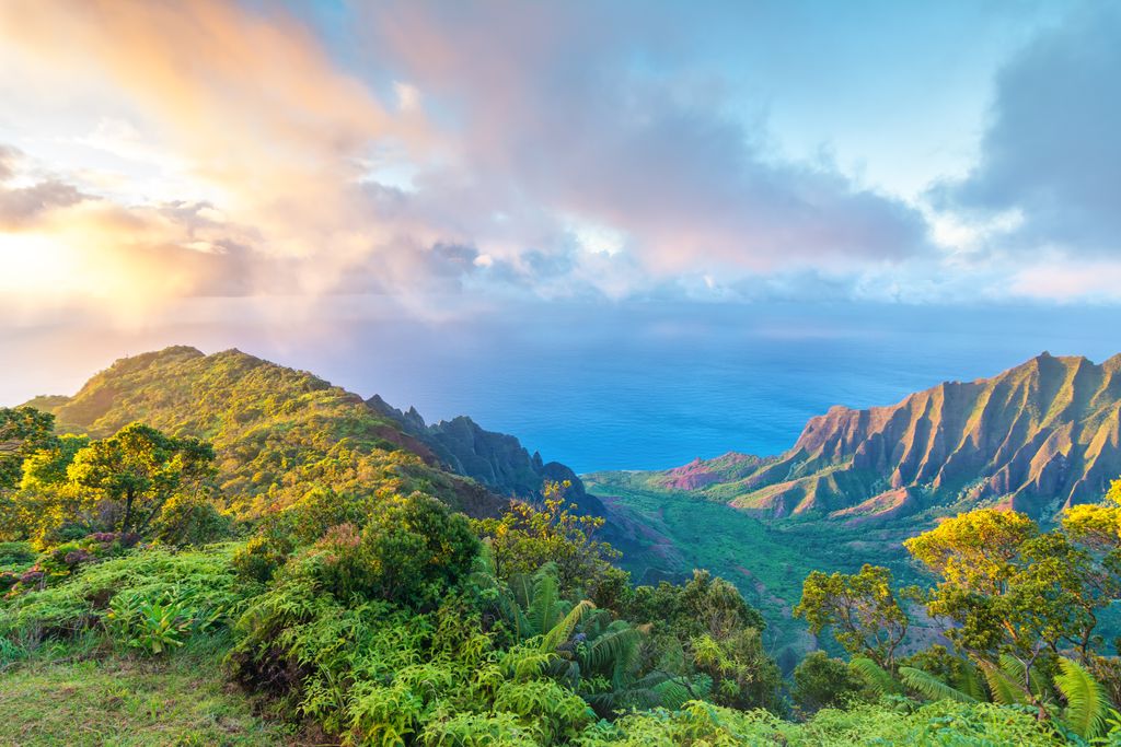 The Kalalau Valley and Na Pali coast. Kauai County