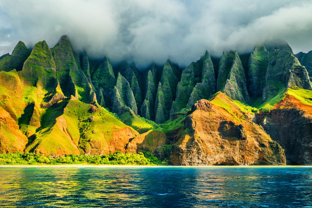 The Na Pali coast of Kaua’i County’s main island, Kaua’i. Kauai County