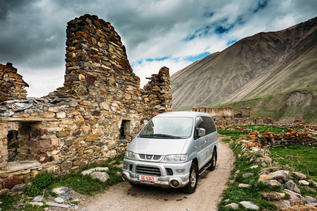 Kazbegi panorama mountains, Minibuses, Georgia